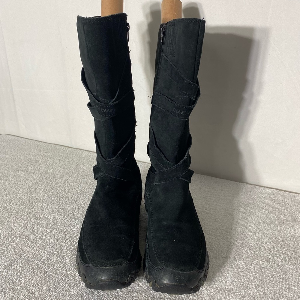 Skechers Black Suede Zip Mid Calf Knee High Boots 9 - Picture 2 of 13